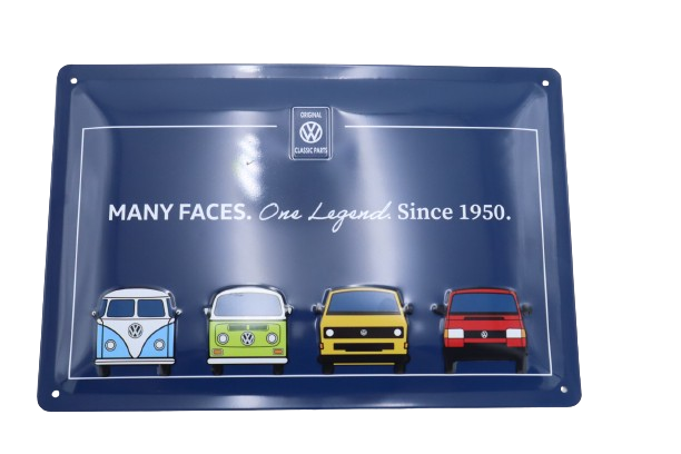 Original Volkswagen Blechschild "Many Faces. One Legend. Since 1950"