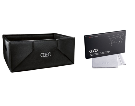 Original "SET" Audi Kofferraumbox faltbar Gepäckkorb Klappbox Einkaufskorb & Reinigungstuch für Touchdisplays